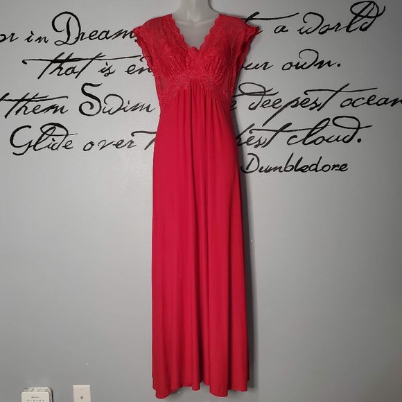 Jonquil by Diane Samandi Red Long Lace Top Long Nightgown, S